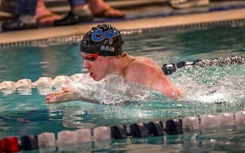 Sophomore John Bain swims the 100 breaststroke.