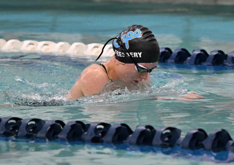 Sophomore Addison Freebery swims the IM.