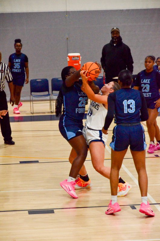 Sussex Academy junior Grayce Glover fights for a rebound.