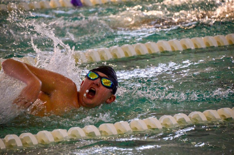 Seahawks eighth-grader Alex Mavity turns for some oxygen in the 50 freestyle.