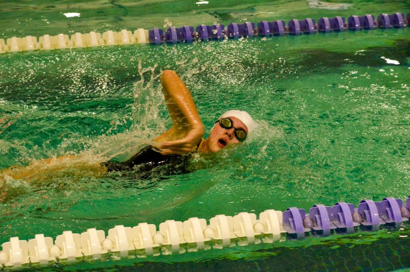 Seahawks junior June Hale swims her leg of the 400 relay.