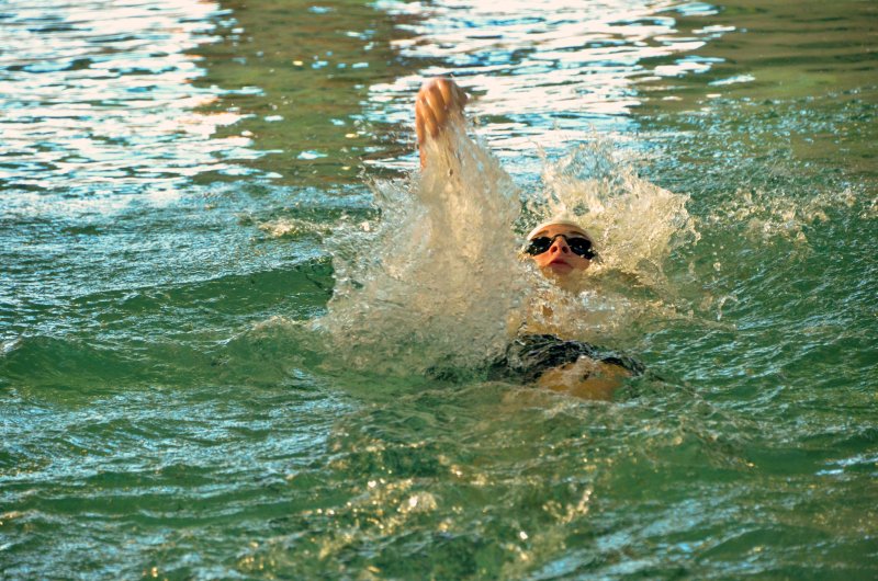 Sussex Academy sophomore Jackson Proctor swims the backstroke portion of the individual medley.