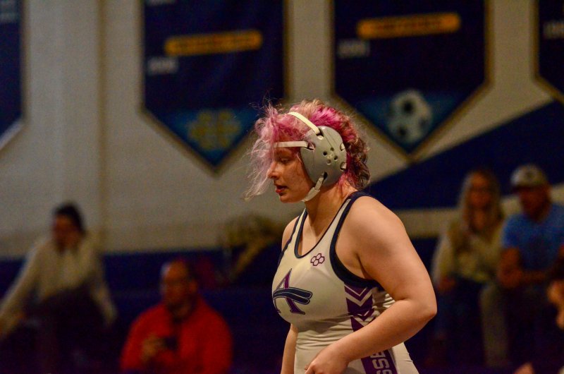 Sussex Academy senior Talah Patton thinks about her next steps as she starts on top in the second period.