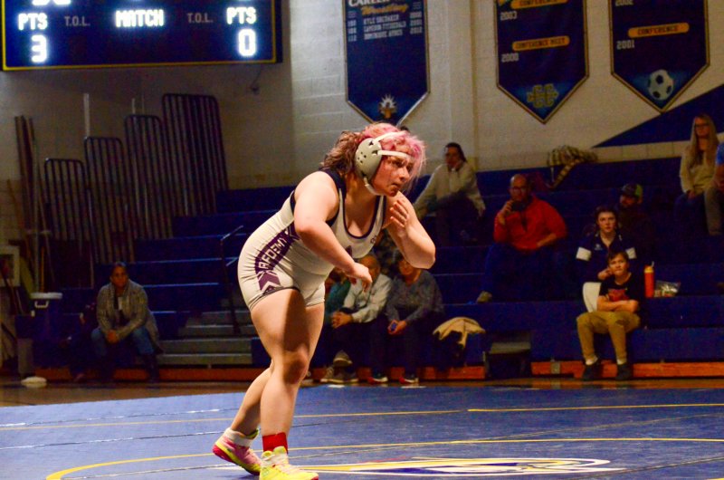 Seahawks senior Talah Patton steps forward to engage.