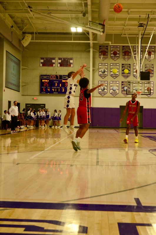 Delmarva Christian junior Josh LoRusso gets the shot off in plenty of time to end the third quarter.