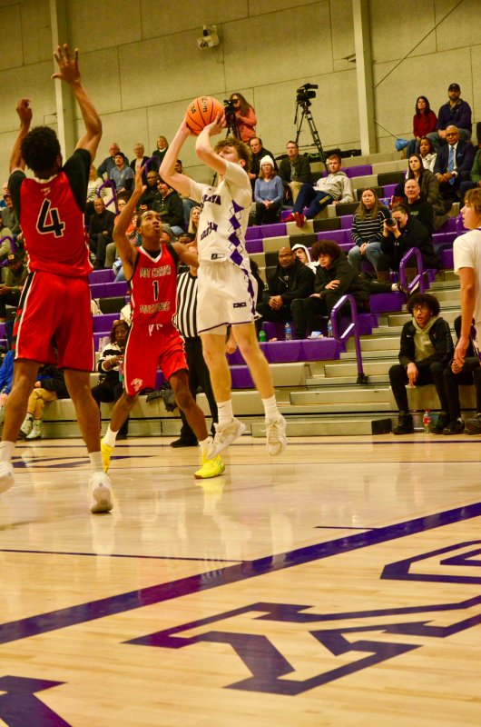 Delmarva Christian junior Noah Barbrow puts up a jumper.