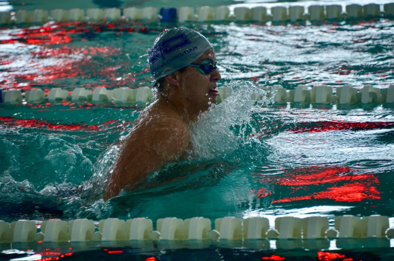 Delmarva Christian sophomore Tristan McCullough pops up for air.