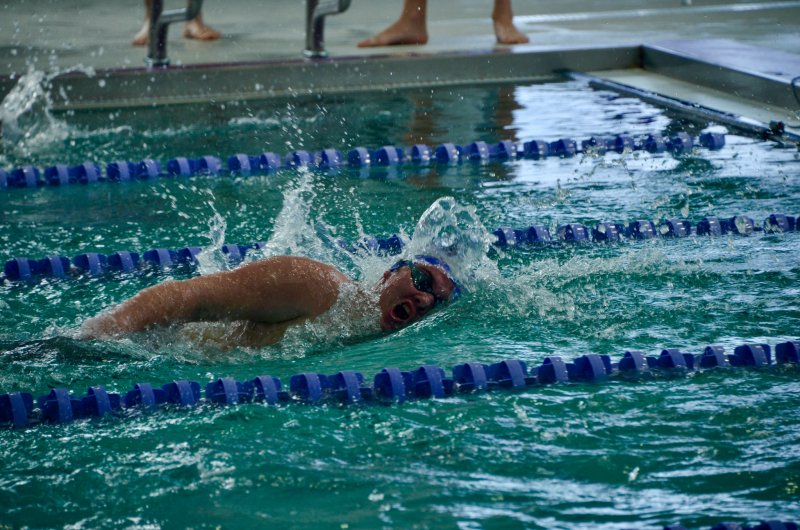 Delmarva Christian junior Trax Rogers finishes the 200 freestyle.