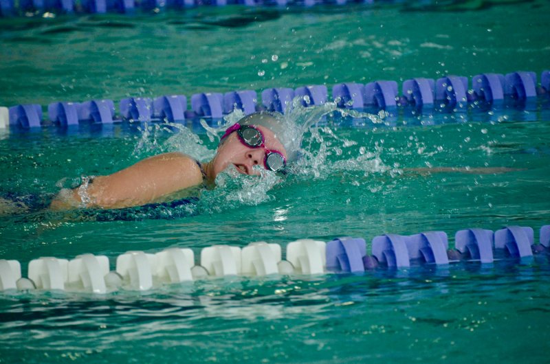 Delmarva Christian sophomore Lilli Gschwandtner pushes through in the 500 freestyle.
