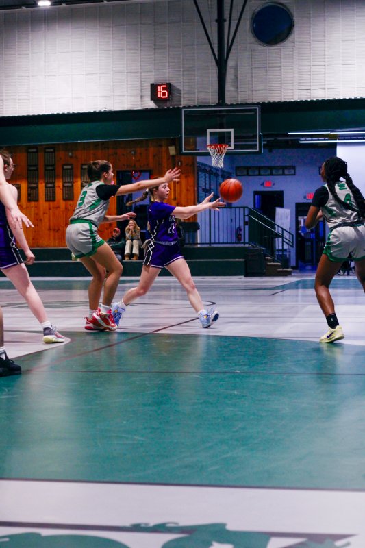 Royals sophomore Avery McCoy passes the ball on the perimeter.