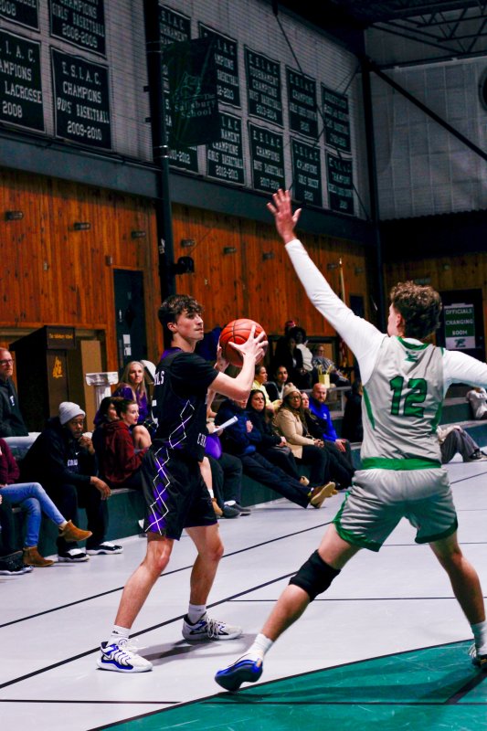Delmarva Christian junior Caleb Holloway looks to keep the ball moving.