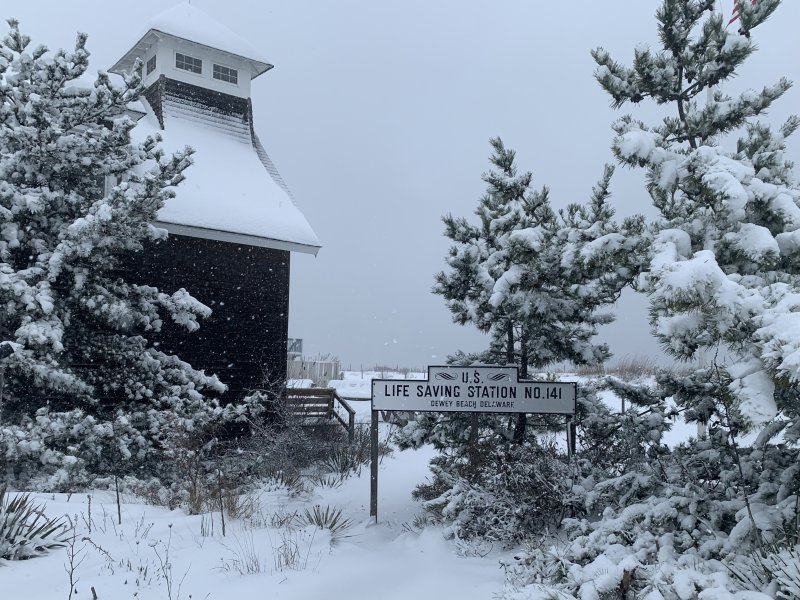 An early January 2025 snowstorm covered the Dewey Beach lifesaving station in a blanket of snow. SUBMITTED PHOTO