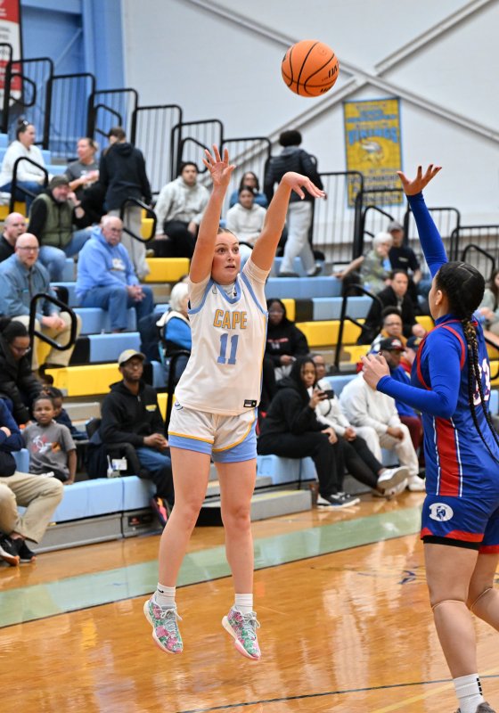 Cape senior Maya Yngve hits a three.