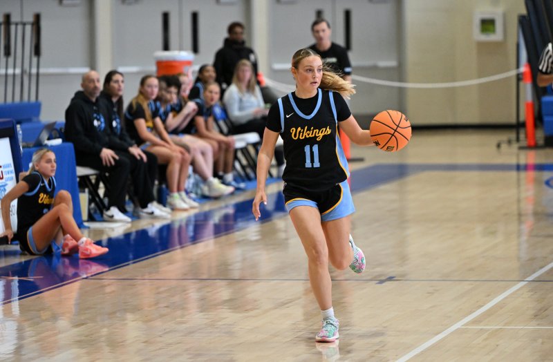 Maya Yngve brings the ball up the sideline for the Vikings.