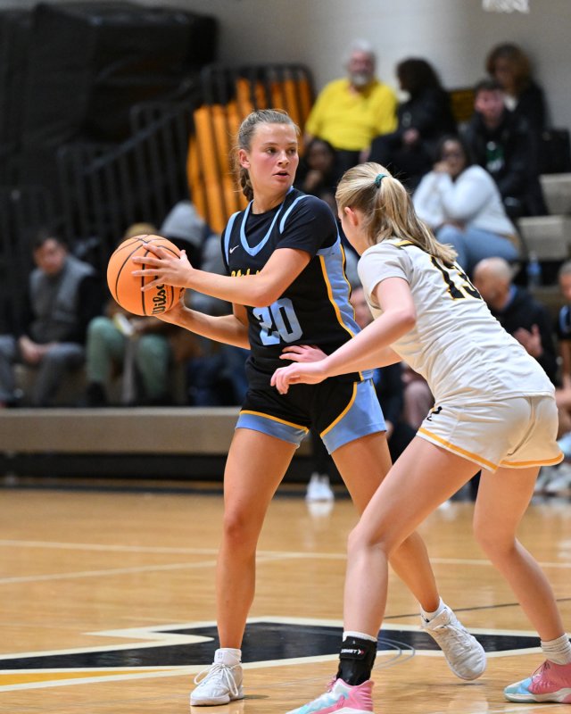 Junior Ally Diehl looks to pass to the paint around Padua’s Gianna Graham.