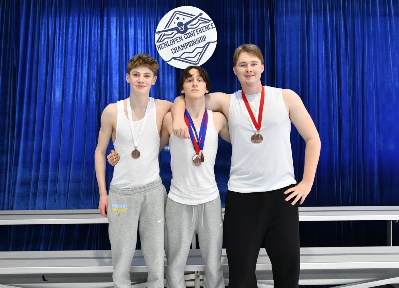 Getting the sweep in the boys’ 500 free are (l-r) Brandt Kuklish, Jack Bain and Cole Huxtable.