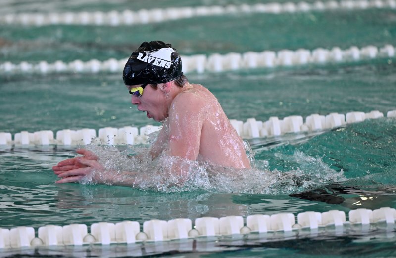 Sussex Tech freshman Ethan Schirmer swims to a second-place finish in the individual medley with a time of 2:04.18.