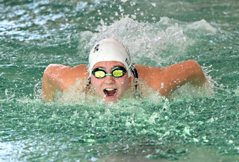 Sussex Academy eighth-grader Catherine Elder swims to a time of 2:35.74 in the individual medley.