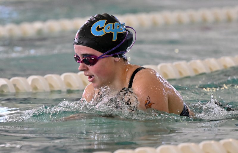Cape freshman Lily Touw swims to a third-place finish in the individual medley with a time of 2:19.92.