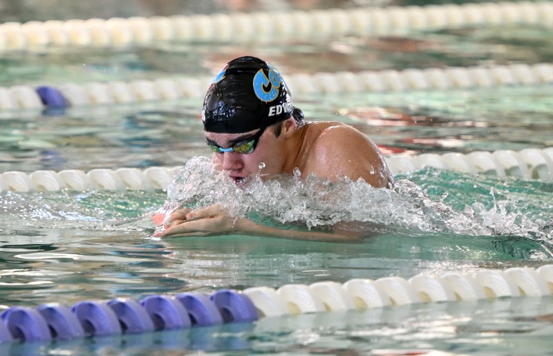 Cape sophomore Jaxen Edwards wins the 100 breaststroke in 1:00.72.
