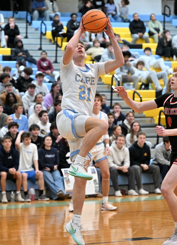 Cape senior Lawson Whaley goes up strong against Polytech DAN COOK PHOTO