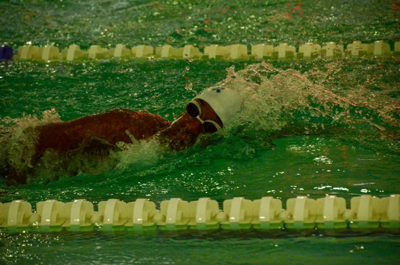 Seahawks senior Sebastian Scruggs propels through the water.
