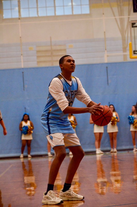 Vikings senior Zane Richardson eyes up a three.