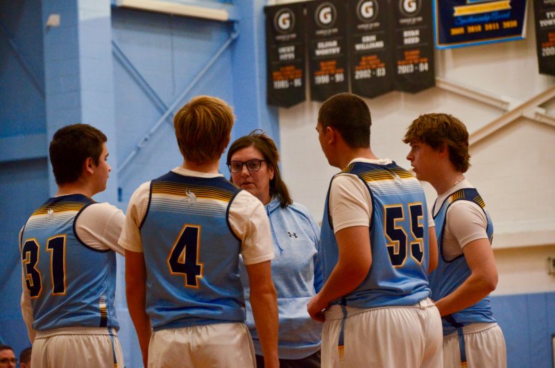 Cape unified basketball coach Katie Collick goes over the game plan. AARON R. MUSHRUSH PHOTOS