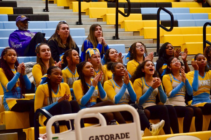 Fred Thomas cheerleaders encourage the lads.