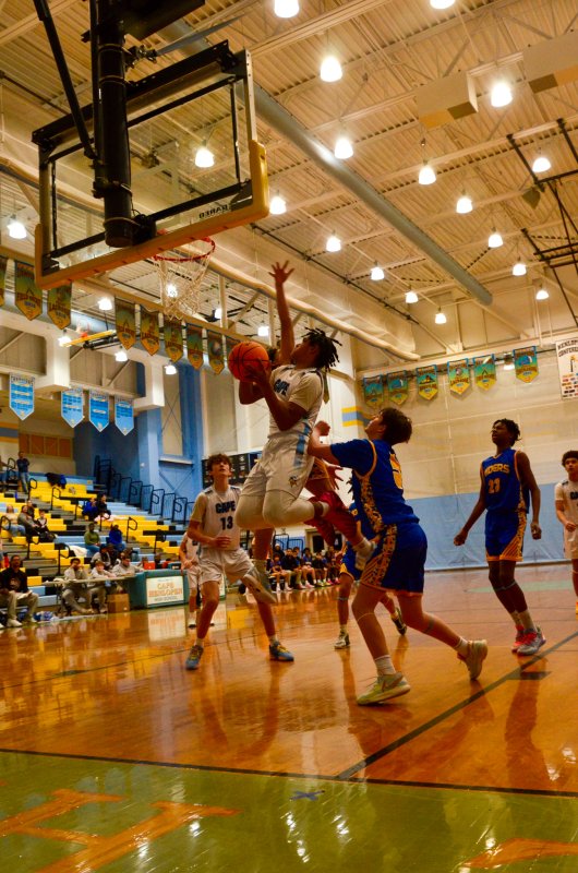 Fred Thomas eighth-grader Arristyn Richards fights through some resistance.
