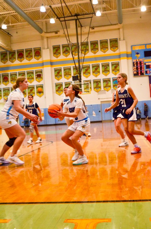 Fred Thomas eighth-grader Sophia Connelly loads up for a jumper.