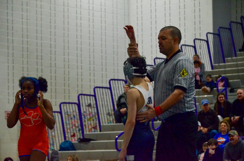 Sussex Academy freshman Ryan Pena gets his hand raised.