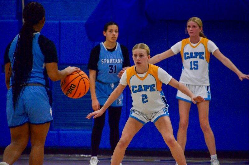Beacon eighth-grader Kelly Neustadter locks in on defense.