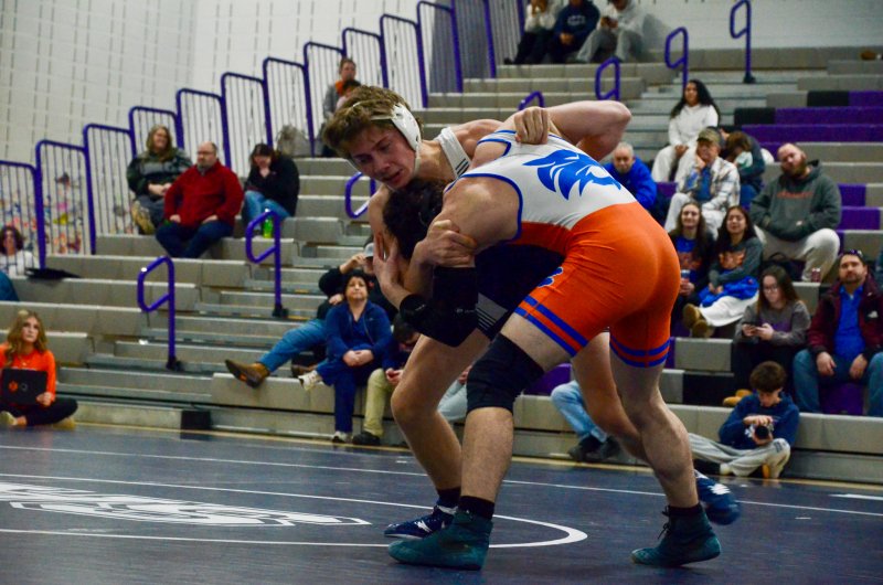 Sussex Academy junior Jeremy VanPelt resists an attempt at his midsection.