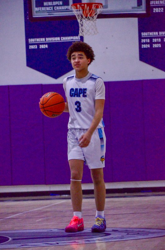 Vikings eighth-grader Cam Bell brings the ball up.