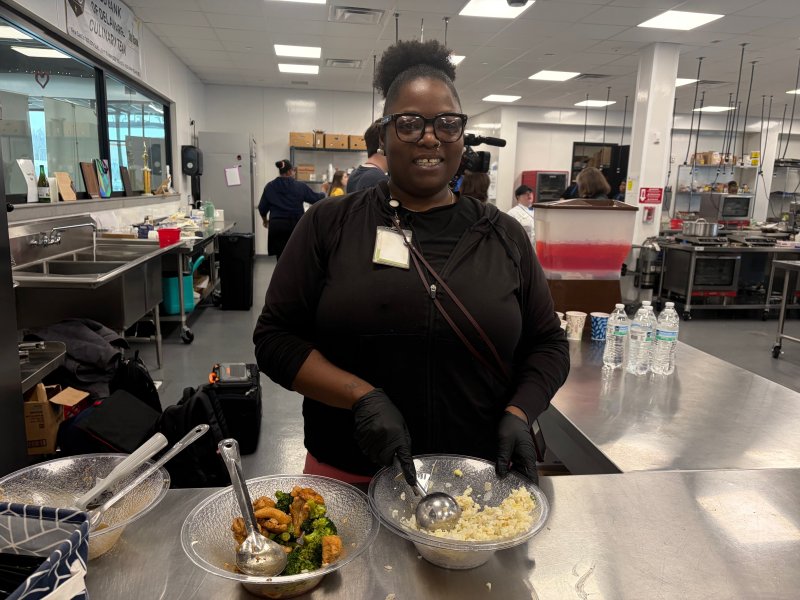 Cynthia Barnes keeps the chefs fed with her chicken teriyaki and rice.
