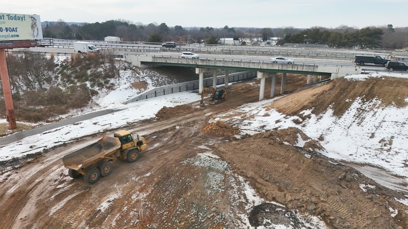 The Lewes-to-Georgetown Trail has been moved inside the bridge supports to make way for a new road.