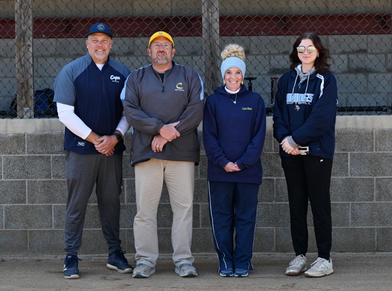 Coaches back for the 2026 season are (l-r) assistant Chuck Hudson, head coach Mike Tkach and former Cape standouts Allison Sullivan and Carlin Quinn.
