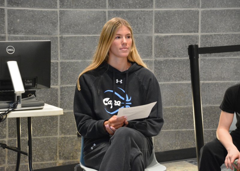 Cape High student-athlete Amalia Fruchtman listens in on the discussion.