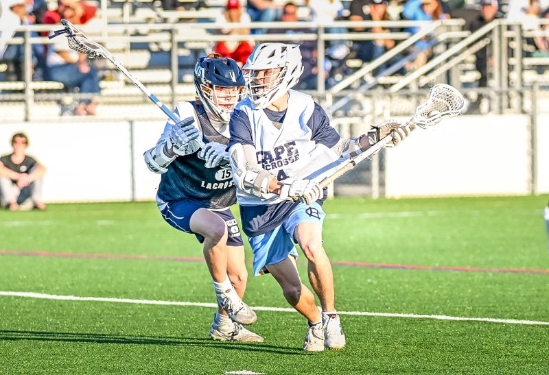 Cape’s AJ Grapski goes to the Kent Island goal.