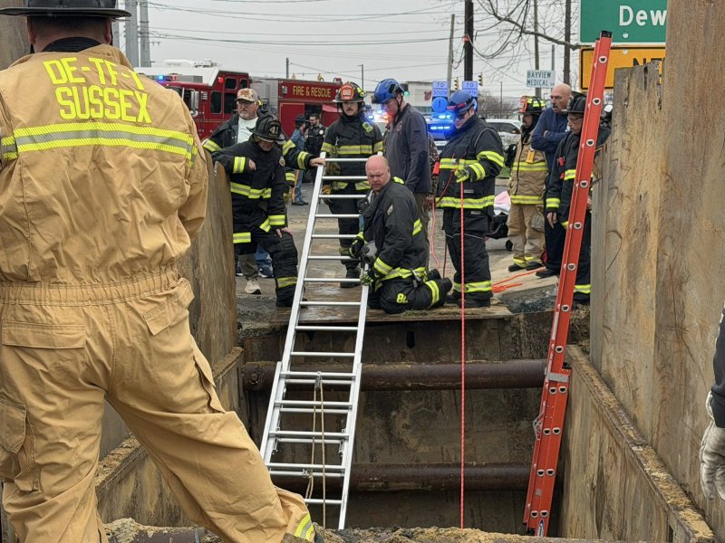 The Lewes Fire Department works with the Sussex County Technical Rescue Team and Sussex County Department of Public Safety paramedics at the scene.