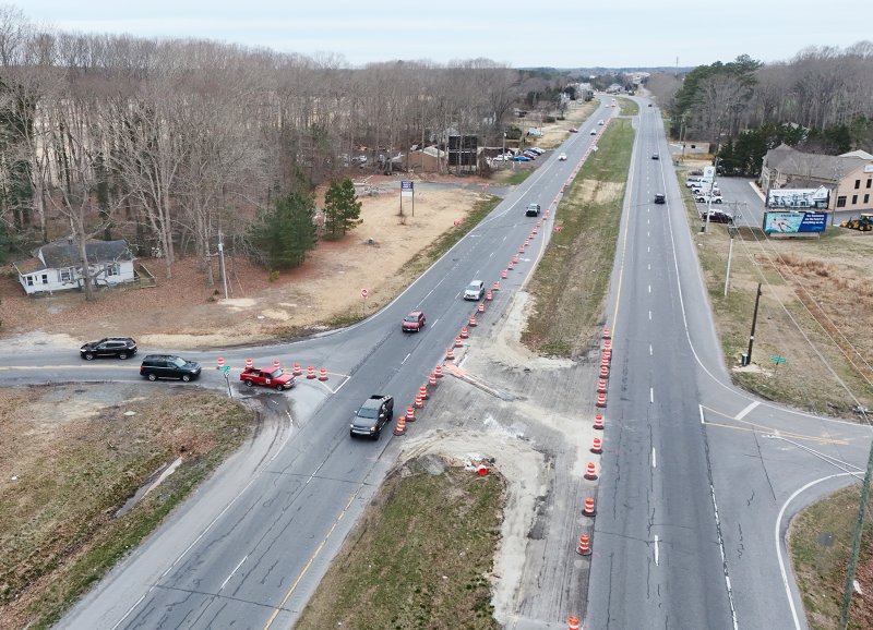 Work is ongoing to improve the crossover at the intersection of Route 1, Hudson Road and Steamboat Landing Road near Milton. NICK ROTH PHOTO