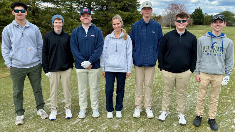The initial reserve squad for the 2026 Cape Henlopen High School golf team. Shown are (l-r) Mitchell DiSabatino, Charlie Phoebus, Bill Greeff, Tina Turi, Erickson McMahon, Jim Murphy and George Becker.