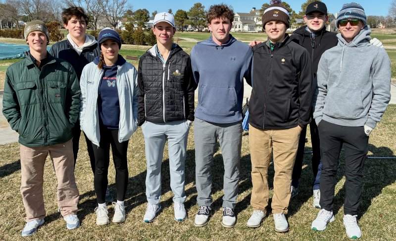 The initial varsity squad for the 2026 Cape Henlopen High School golf team comprises (l-r) Cooper Forcucci, Ethan James, Gabby Hamstead, Jack Tunnell, Kingston Davis, Ryan McNett, Chad Hughey and Cameron Hartstein. FRITZ SCHRANCK PHOTOS