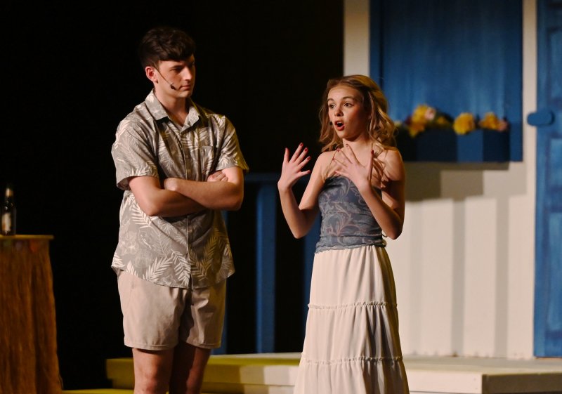 Sophie, played by Willow DiMichele, shares a moment with her fiance Sky, played by Owen Sponaugle.
