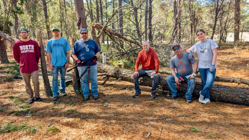 Volunteers helped cleanup the disc golf course at Cape Henlopen State Park. Shown are (l-r) Ryan Dunhamn, Chuck Legates, Miguel Garces, John Lester, Del Walsh and Curlett Walsh. Those who also helped include Princz Kimmerlin, Brandon Roach, Steel Glanden, Chris "Eagle" Peters and Brandon Haas. AARON R. MUSHRUSH PHOTOS