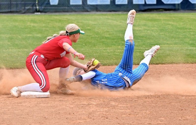 Senior Alivia Longo is called out on a close call at second.