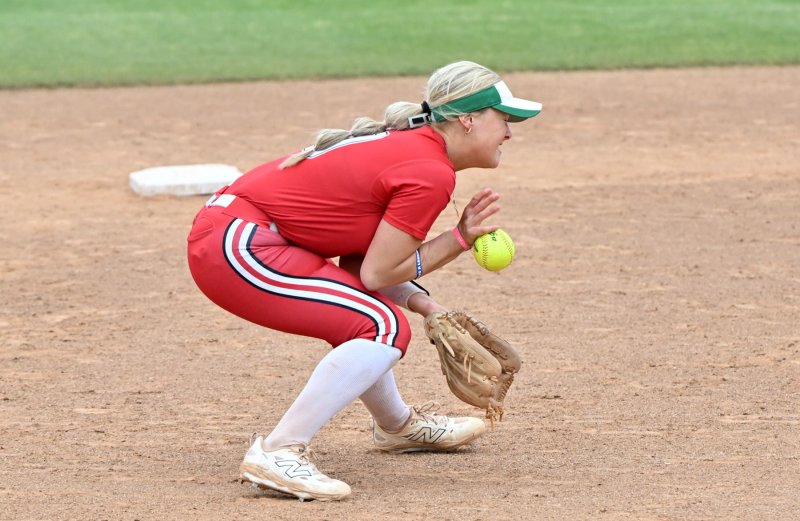 Red Lion shortstop Rihana Joswick takes a shot off the hand.