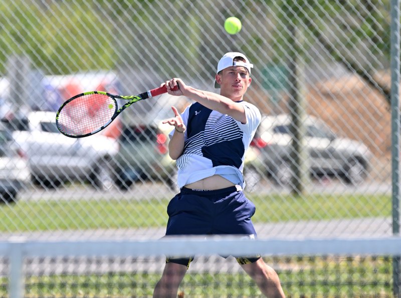 Sussex Academy’s Jack Eichten took a second-singles win over Cape’s Sullivan Naden 6-1, 6-0. DAN COOK PHOTOS