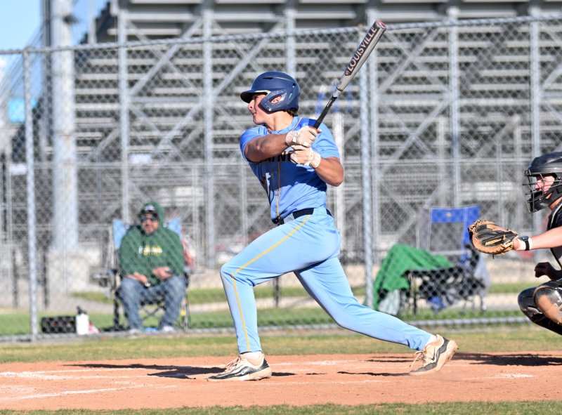 Cape senior Max Selders slams one of his four hits in the game.